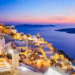 Santorini Yunani Keindahan Momen Matahari Terbenam Dan Arsitektur Putih Klasik